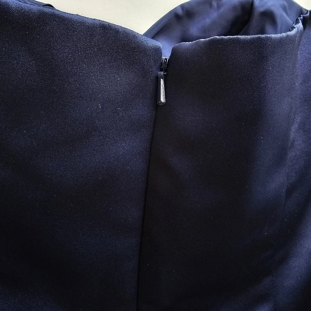 Strapless Satin Sweetheart Neckline Party Dress in Dark Blue, Size Medium